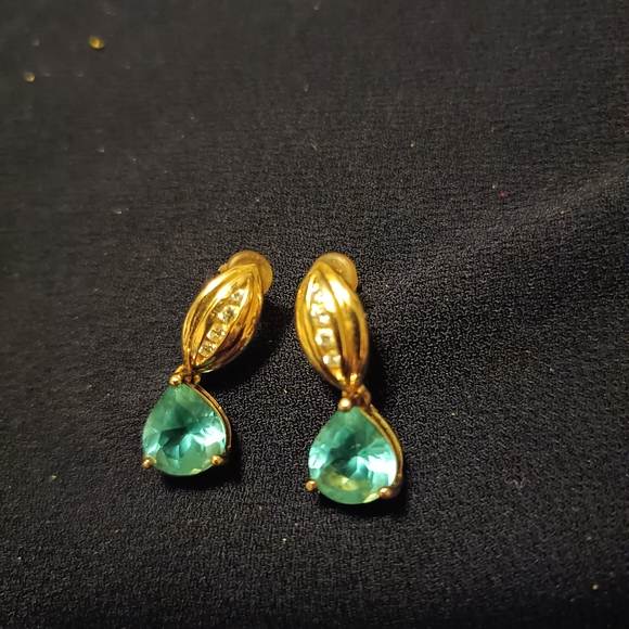 Gold and Teal Gemstone Earrings - Picture 1 of 2